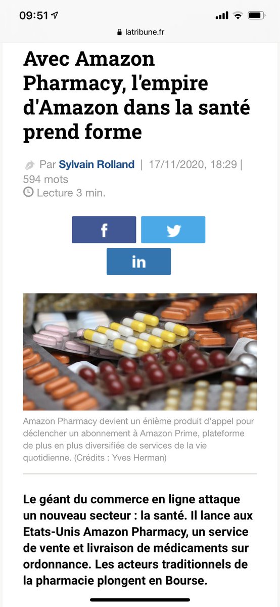 Amazon attaque la pharmacie : une strat déjà bien annoncée avec le rachat de Pillpack, Xealth, Grail, Haven et l'expérimentation Amazon Care,  comme on l'avait analysé dans notre dernier HUBreport sur la e-santé et les GAFA: hubinstitute.com/hubreport/futu…