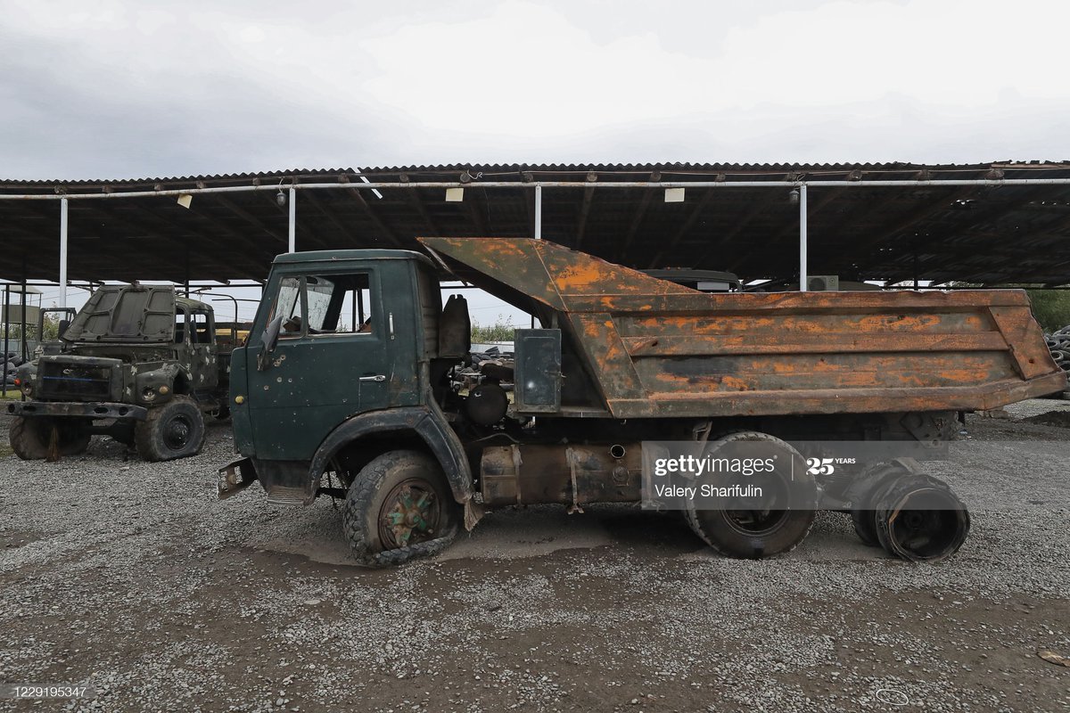 3. Getty Images - captured NKR/Armenian trucks on an Azeri base in Barda, Azerbaijan 21/10:1) ZiL-131 with Azeri colour schemed truck in background2) GAZ-3308 3+4) Damaged KamAZ-5511 dump-truck with same GAZ behind it.Other trucks in background of pics unclear if captured.