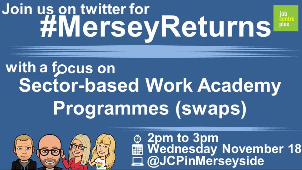 JCPinMerseyside's tweet photo. Join us for another #MerseyReturns today at 2pm for 1 hour of job search support 

Seeking work or training? Follow the hashtag for details of opportunities available 

If you are an organisation with opportunities to share, join in with #MerseyReturns https://t.co/gP4rTETvKr
