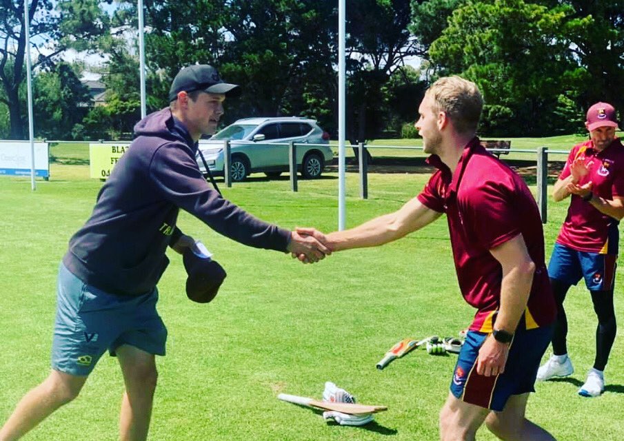 Great to have Phil Graves &amp; <a href="/JacksonFry1/">Jackson Fry</a> down on Saturday to present new club captain/coach Mark Cooper &amp; Jarryd Foster with their 1st XI caps. Go Lions!
