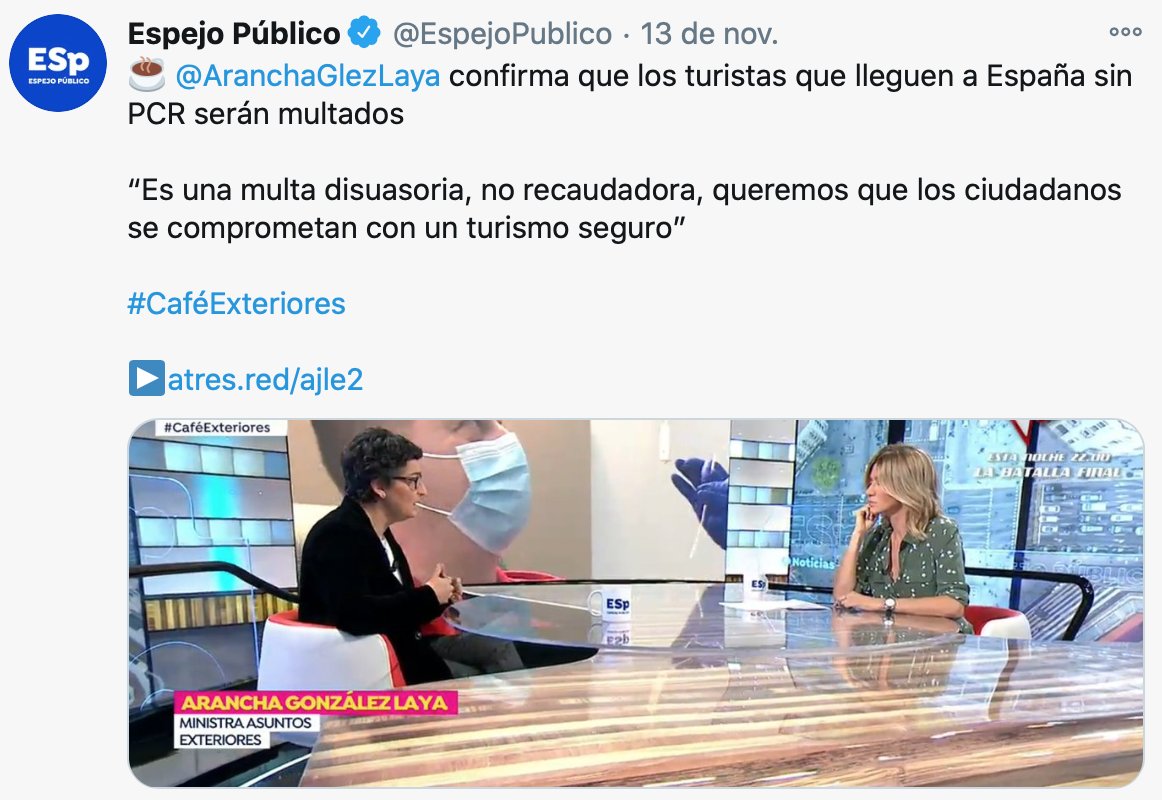 MareaGranate's tweet photo. La Ministra @AranchaGlezLaya (@MAECgob) hablando de "Turismo seguro" y que evita mencionar que hay 2,5M de españoles residiendo en el exterior y que serán quienes quieran mayoritariamente desplazarse en las próximas fechas, es de enorme gravedad.

#SomosEmigranteNoTuristas https://t.co/nGUT89u3CB