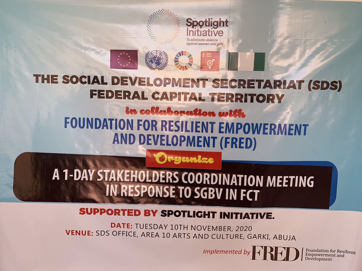fred_nigeria's tweet photo. The FCT SDS in Collaboration with FRED organized a one day State level Stakeholders Coordination meeting in response to SGBV, With support from Spotlight Initiative.
#Spotlightnig @GlobalSpotlight @Onyinyendubuisi @UNDPNigeria
@EUinNigeria @UN_Nigeria #FREDDev #SpotlightEndSGBV https://t.co/JuRFOKFGod