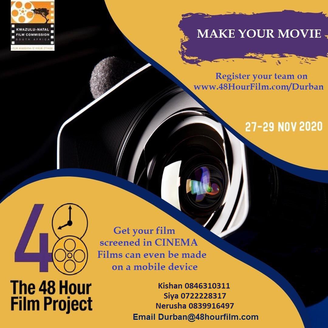 Uzalo_SABC1's tweet photo. Calling all the Aspiring Filmmakers in Durban! Showcase your talent &amp; make your Movie. Phone usage is allowed, let’s see what you’ve got!

@kznfilm fully supports the 48 Hour Film Project 🎞 🎞 

For more Info: https://t.co/OOrNHqhIwq
Facebook page: @Durban 48 Hour Film Project https://t.co/2ukvA6auLS