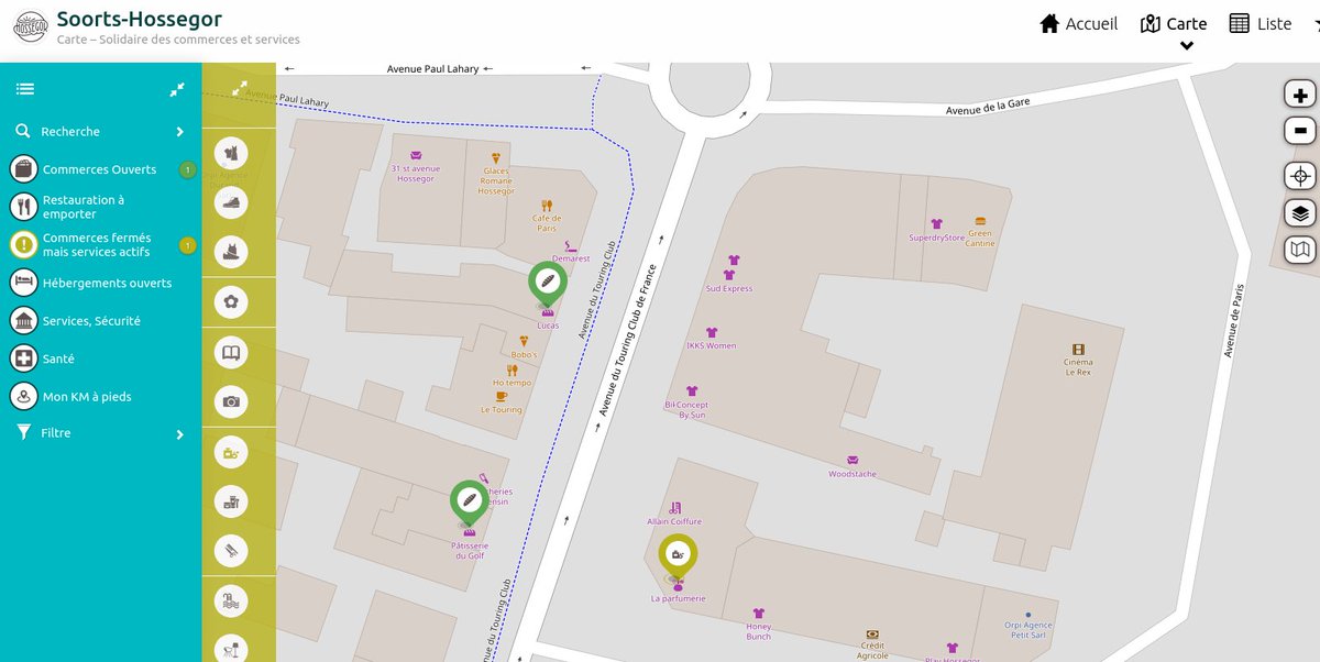 Voici <a href="/hossegor/">Hossegor</a> qui rejoint le mouvement #OpenStreetMap in @LesLandes40 en publiant avec nous sa carte "Solidaire du commerce #Local". Un effort de contribution (+200 Pois). C'est mutualisé, de facto, dans <a href="/caresteouvert/">Ça reste ouvert</a> - C'est fait pour durer (compléter) carte-soorts.hossegor.fr