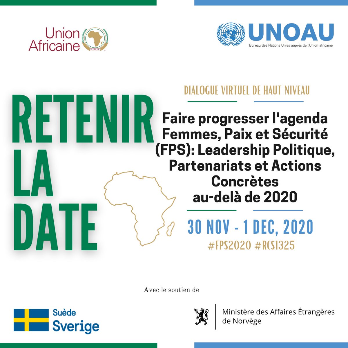 UNOAU_'s tweet photo. #RetenirLaDate: Faire progresser l'agenda Femmes, Paix et Sécurité (FPS): Leadership Politique, Partenariats et Actions Concrètes au-delà de 2020
#FPS2020 #RCS1325 https://t.co/VTtIkQwSz7
