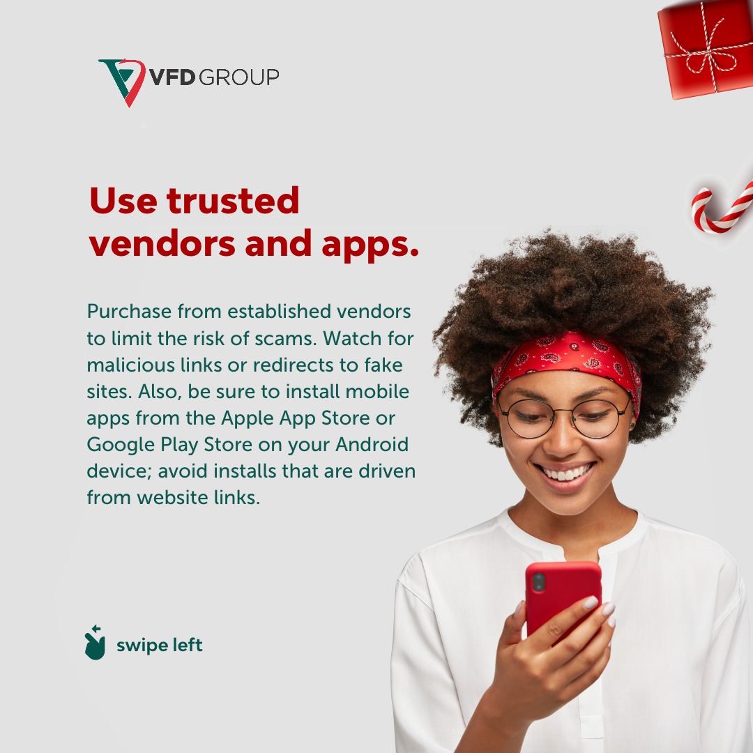 VFDGroup's tweet photo. VFD Group reminds you to keep the following safety and security tips in mind as you celebrate the coming holiday season.
Here's a few tips to keep your account safe!!
#VFDGroupplc #besafe #security https://t.co/wGt75BmGeH