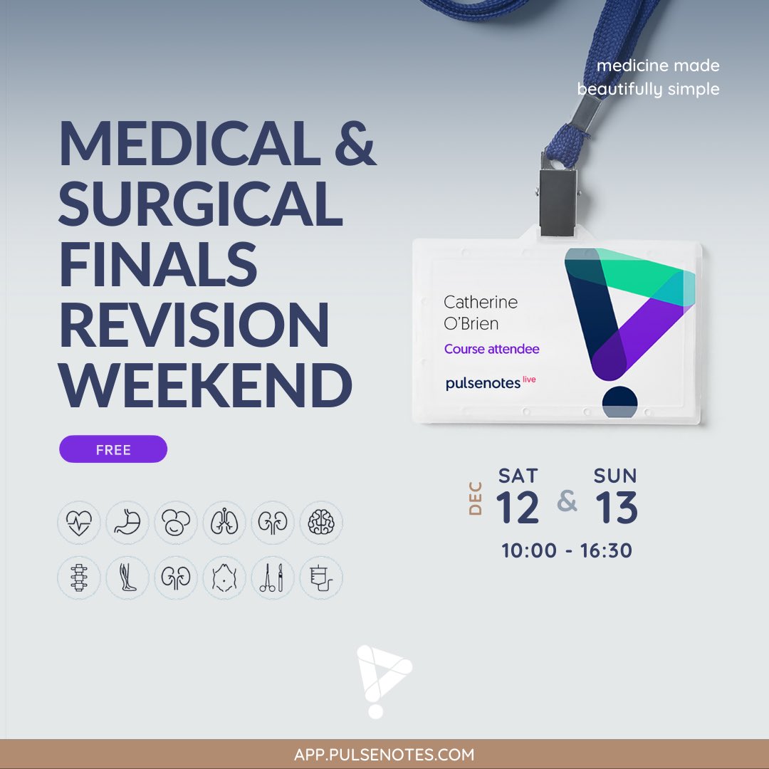 pulse_notes's tweet photo. SAVE THE DATE
Our Pulsenotes LIVE – Medical & Surgical Finals Revision Weekend is BACK!.. But in VIRTUAL form.
Best of all… it’s completely FREE!
#medicine #surgery #PulsenotesLIVE #finalsday #studentPA #studentnurse #juniordoc #medstudent #medicalstudent #pulsenotes https://t.co/h67n8mAFW2