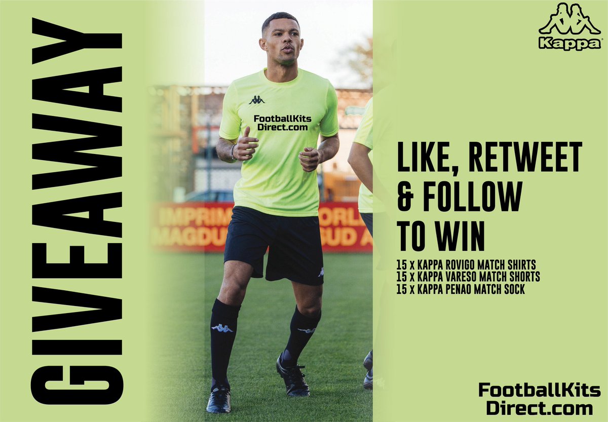 KIT GIVEAWAY ✅

Tough times for grassroots clubs at the moment so we are giving something back! 

15 x Kappa Rovigo Shirts
15 x Kappa Vareso Shorts
15 x Kappa Penao Socks

Like, Retweet and Follow to win 🤞

Good Luck.