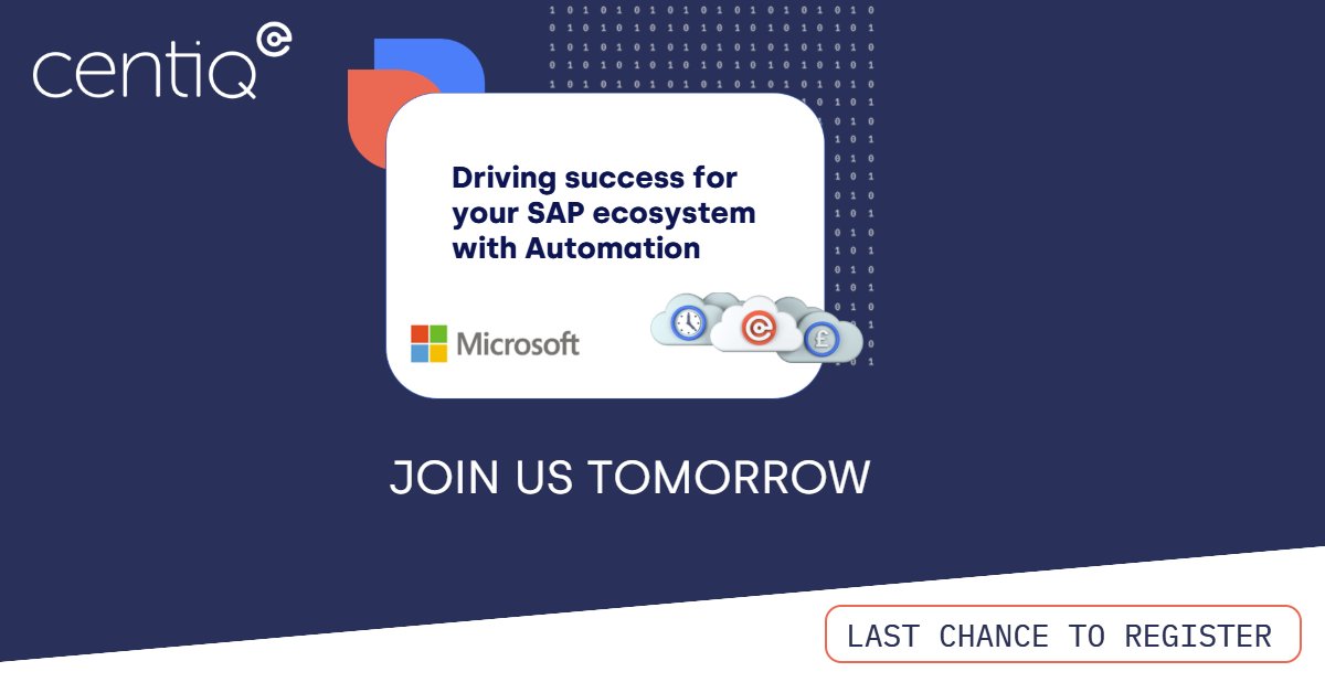 Last chance to register for the #Microsoft and Centiq #webinar: Driving success for your SAP ecosystem with Automation
Register: centiq.co.uk/microsoft-cent… #saponazure #customerexperience #cio #innovation #digitaltransformation #automation #iac