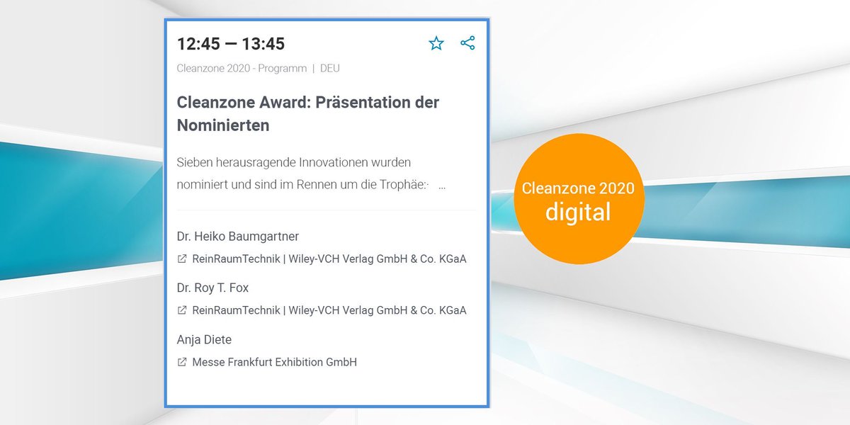 Cleanzone_FFM's tweet photo. Jetzt im #Livestream der #CLZ20: +++ #Cleanzone Award: Präsentation der Nominierten +++ 7 herausragende Innovationen von: @BCILifeSciences @_colandis @contec_GmbH @ Initial Textil @ Dastex @Fraunhofer_IPA & @ Ortner GmbH +++ wählen Sie Ihren Favoriten 👉 https://t.co/Y5RFT8CWea https://t.co/qmJ7fPdKyM