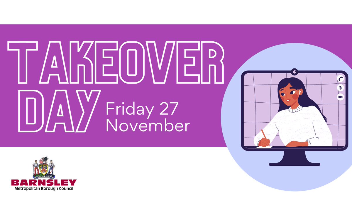 ❗️ Takeover Day is back ❗️

🗓️ Friday 27th November 

Employers across the UK will be hosting virtual sessions to tell students all about their organisation's workplace and how to get into the industry!

📩 If you are in Y9-13 and interested, email Care4UsInfo@barnsley.gov.uk