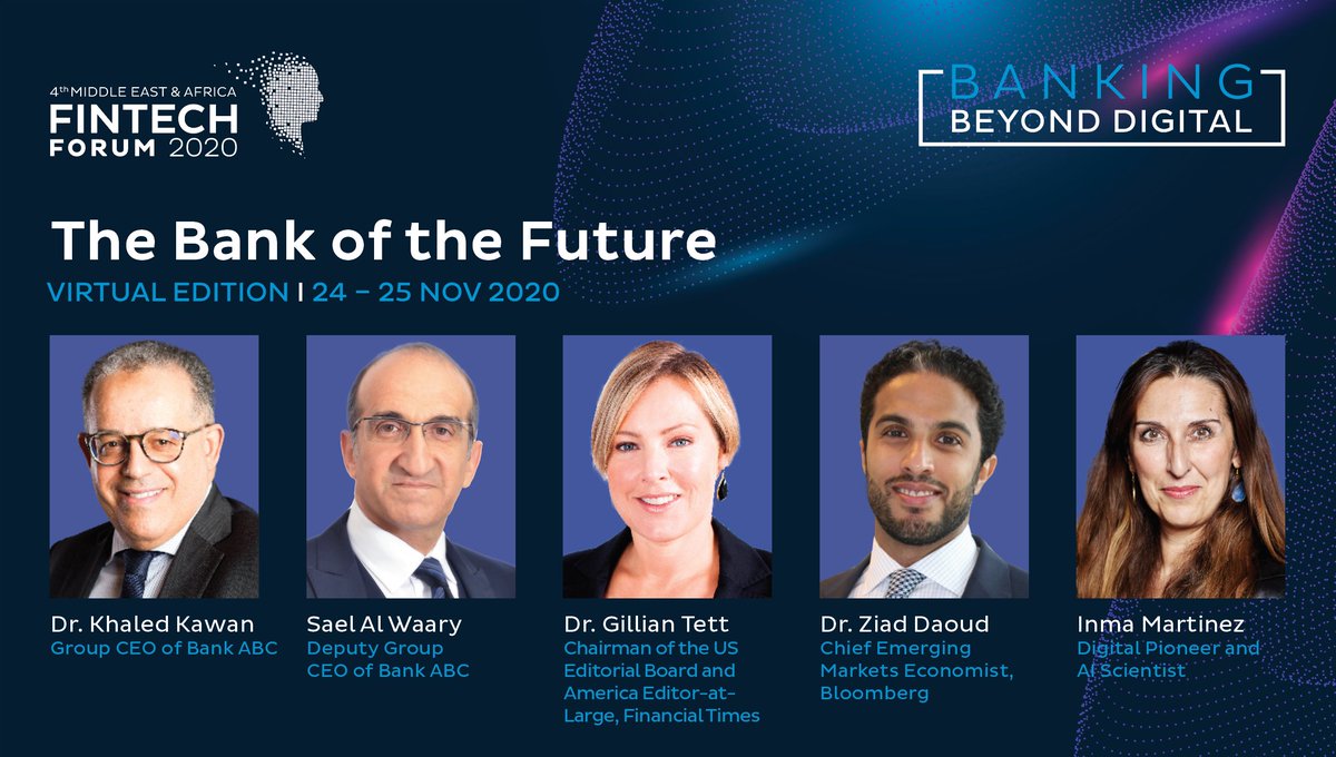 MEAfintech's tweet photo. Are you ready for #MEAFINTECH? @BankABC_News Group CEO, Dr. Khaled Kawan, and Deputy Group CEO, Mr. Sael Al Waary join Dr. @GillianTett and leading experts from Nov 24-25 to discuss the Bank of the Future and path to recovery post COVID-19. #BankingBeyondDigital https://t.co/hc9VTZ5Oag