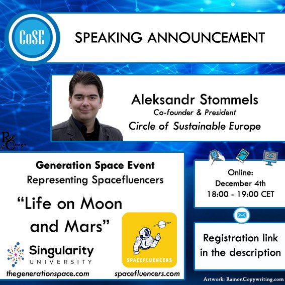 🚀 We are in collaboration with <a href="/spacefluencers/">Spacefluencers</a> during a joint-event online with​ <a href="/Singularityu/">Singularity</a>: Frankfurt, Munich and New York &amp;​@InnovaSpaceNews - "Space Generation"

Co-Founder &amp; President <a href="/AStommels/">Aleksandr Stommels</a> will speak and moderate!

Registere here;
👉 thegenerationspace.com