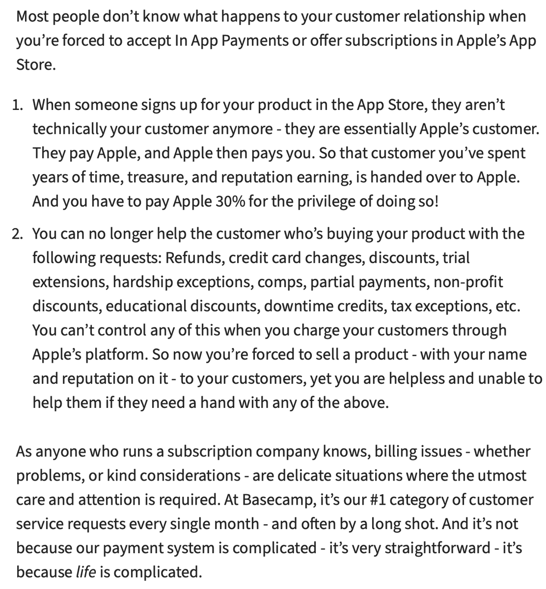 Apple has **terrible** customer service when it comes to many forms of software billing. It's inflexible, slow, inscrutable, and unserviceable by software makers. We spelled this out in detail when they were holding HEY for ransom.  https://hey.com/apple/iap/ 