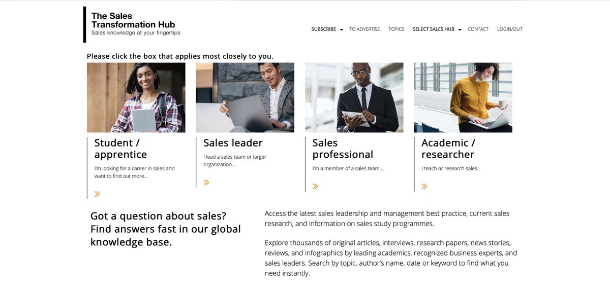 Have you heard about the Sales Transformation Hub? Get fast answers to your sales performance questions. Powered by the International Journal of Sales Transformation. salestransformationhub.com