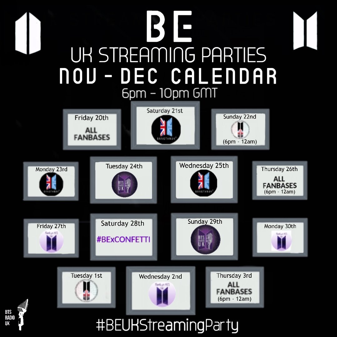BTSUKUNITE's tweet photo. To celebrate 'BE', we've got lots planned for UK ARMY! 🇬🇧 (#PathToBE)
1. #BEUKStreamingParty
Two weeks worth of streaming parties for #LifeGoesOn and 'BE'!
2. #BEUKGIVEAWAYS
Prizes for streaming, buying and achieving our UK comeback goals!
@BTS_twt #BTS_BE #BEisComing https://t.co/K7ZiNPjCAi
