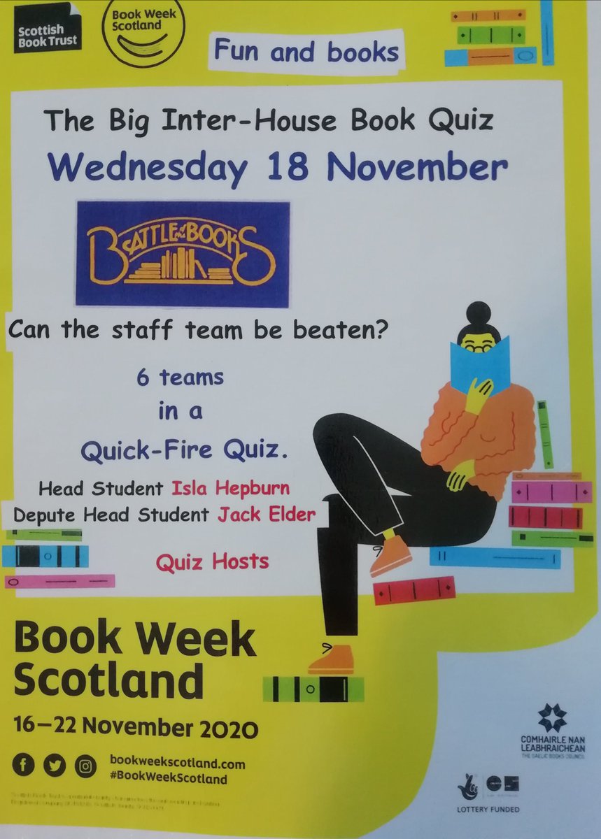 Ice Cool Innes. The Great Gordons. Five Go To Moray Island. Randolph Readers. The Sensational Seafielders. And... Staff team: Shelf Indulgence. Ready for The Battle of the Books. The 2020 Inter-House & Staff Quiz 🏆📚🎉 #BookWeekScotland .