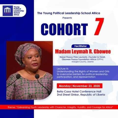 DJarwolo's tweet image. She is Madam Leymah R. Gbowee, Nobel Peace Prize Laureate, Founder and Head, Gbowee Peace Foundation Africa (GPFA). Madam Gbowee is one of our lecturers at the Young Political Leadership School Africa cohort 7.