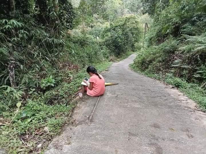Jeevanifdo's tweet photo. Children in Baduruliya find a spot on the roads to get 4G signal to join online classes. #dialogaxiata #onlineclasses #4gsignal #notforall @dialoglk https://t.co/17cLtnqGLu