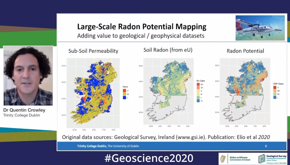 TellusGSI's tweet photo. Great talk from @QGPAC of @tcddublin  at the online #Geoscience2020 conference on radon risk mapping and the importance of the Tellus radiometric data in assisting with this research https://t.co/iTKAiQRfJ9