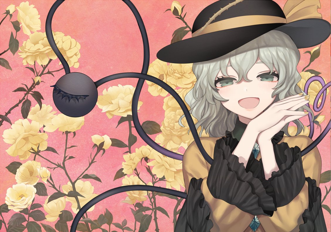 komeiji koishi 1girl solo hat third eye flower open mouth shirt  illustration images