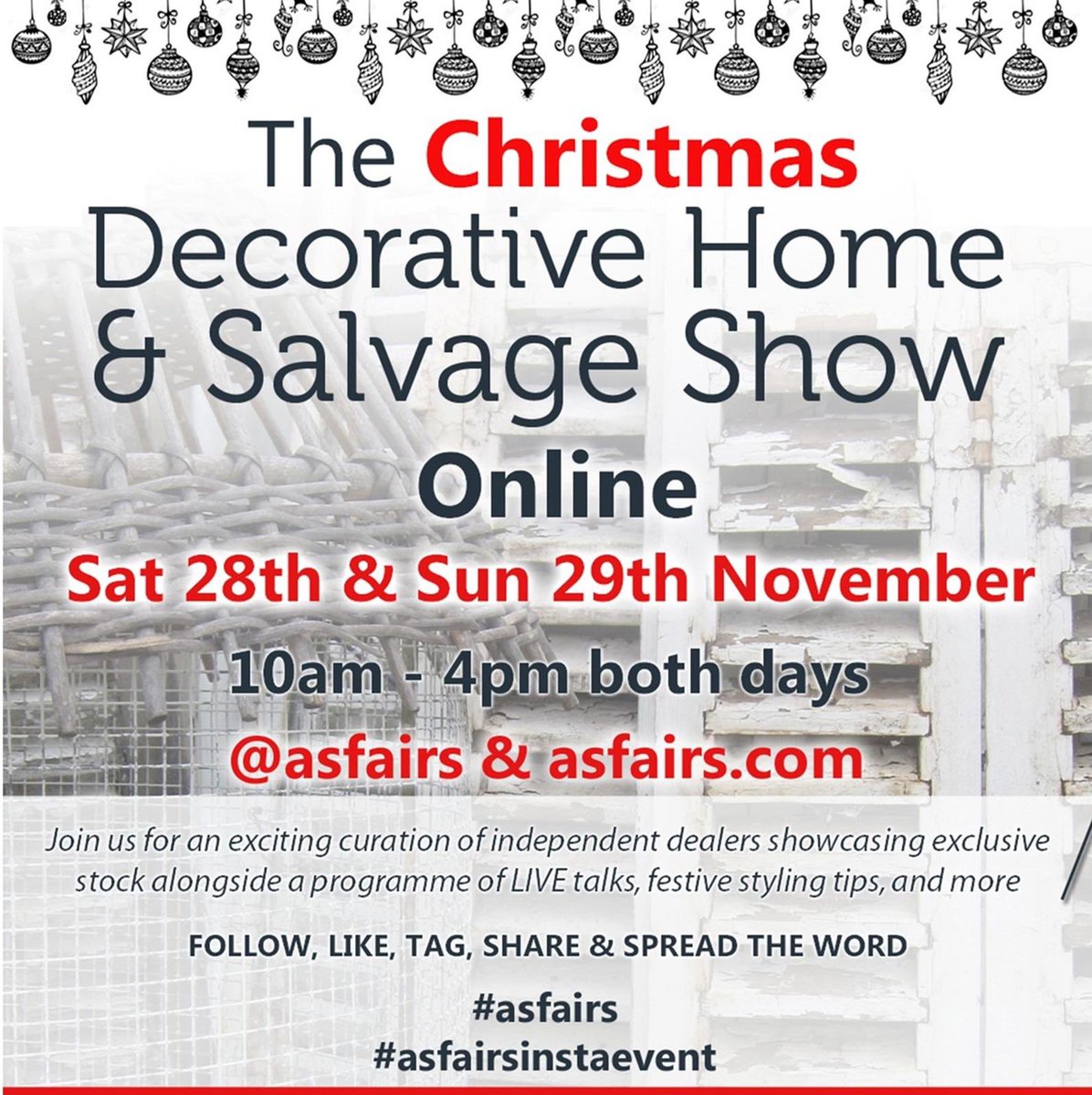 asfairs's tweet photo. Our Online Christmas Decorative Home &amp; Salvage Show on 28/29 November is starting to gather momentum over at https://t.co/mjb1ynvjks 100 incredible dealers to excite the antique, vintage &amp; salvage buyer. Join us 🎄 #asfairs #asfairsinstaevent @DrewPritchard https://t.co/g4iOH5x7V8