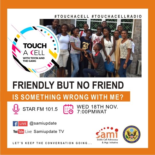SAMIupdate's tweet photo. Hmmm, many friends but no friend π
#FriendshipGoals kinda thing β€οΈ, a friend close to the heart π
Today, 7.00pm on #TouchACell @starfm101_5 on π»
or Facebook live @SAMIupdate, we lay it bare
You can participate by call, text or WhatsApp 08084840048
#SickleCell
#SamiUpdate https://t.co/2O3eqSTZZ1