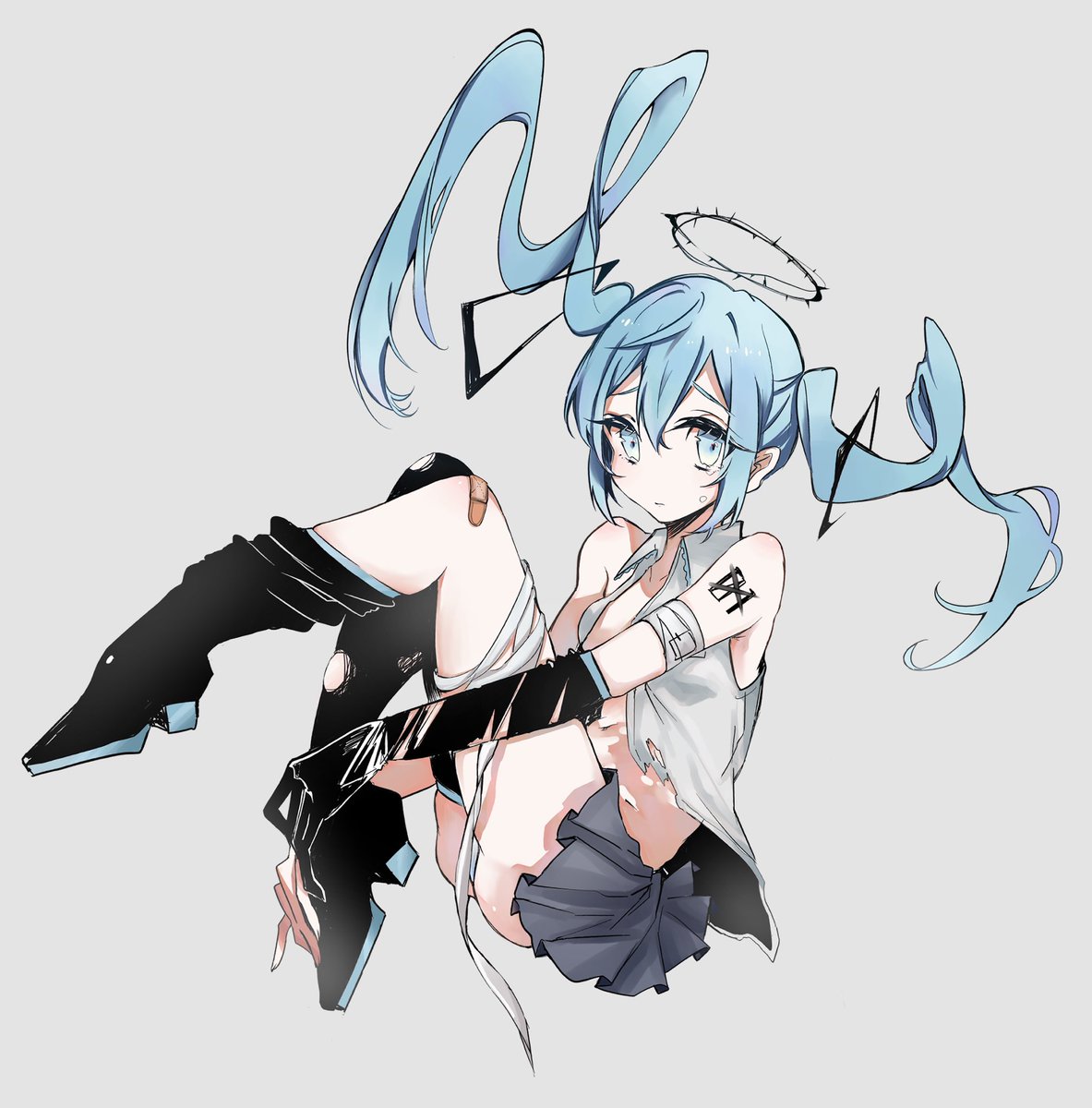 初音ミク 「#皆さん線画と塗った後を見せて下さい 」|鈴虫のイラスト