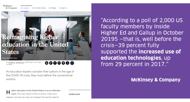 LinneMichael's tweet photo. Reimagining higher education in the United States. Read the McKinsey &amp; Company report on how US universities are moving forward in light of the global health crisis. #EdTech https://t.co/aPc9kYk5Y9 https://t.co/8Srj3f64Fi