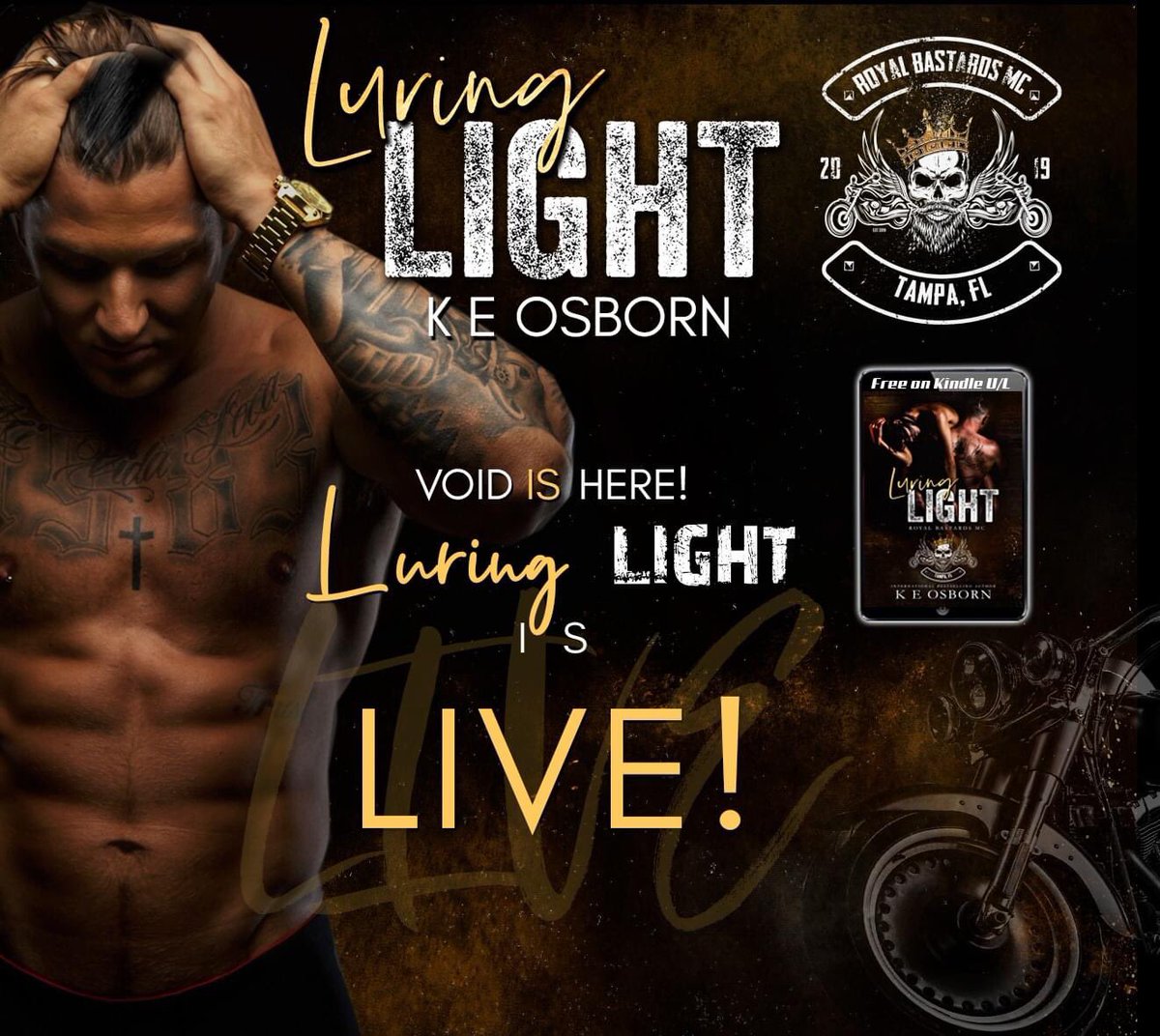 ColleenTNSPR's tweet photo. 💛🏍 Now LIVE! 🏍💛
#LuringLight by @KEOsbornAuthor 
#LuringLightPromo #KEOsborn #TheRoyalBastardsTampaMCSeries
#BookTwo #NowAvailable #MCRomance
#Buy https://t.co/22BpoflrOO
#Add to GR https://t.co/GRdwyxRV8e
#Hosted @TheNextStepPR https://t.co/f2bikLgEA7