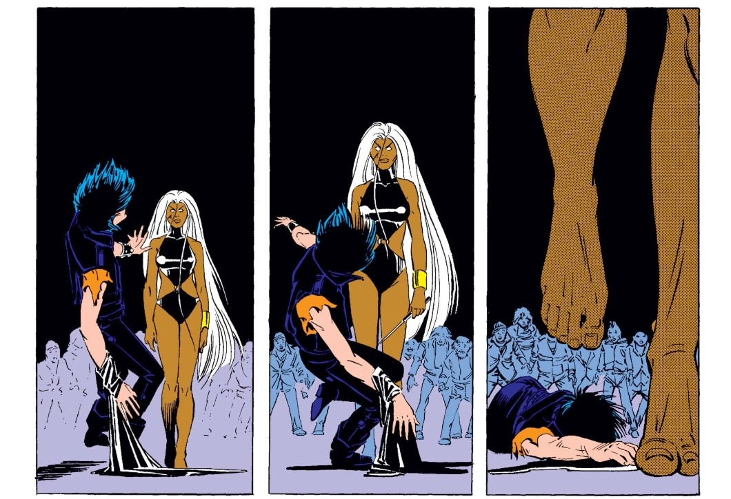 Thus, the message that the action sent was clear to both readers and to the other X-Men: Storm will do whatever it takes to succeed. At the same time, however, the horrified reaction of her teammates symbolizes the understanding that morality is a privilege, not a virtue. 5/8