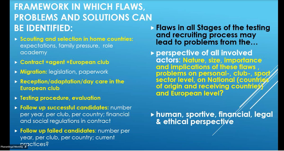 A fascinating slide by <a href="/YvesVdAuweele/">Yves Vanden Auweele</a> of <a href="/KU_Leuven/">KU Leuven</a> about the flaws, problems and solutions to the trafficking of young African football players.

Only 10% of the candidates are successful at the trials.
⬇️
The unsuccessful ones don't want to return home because they are ashamed.