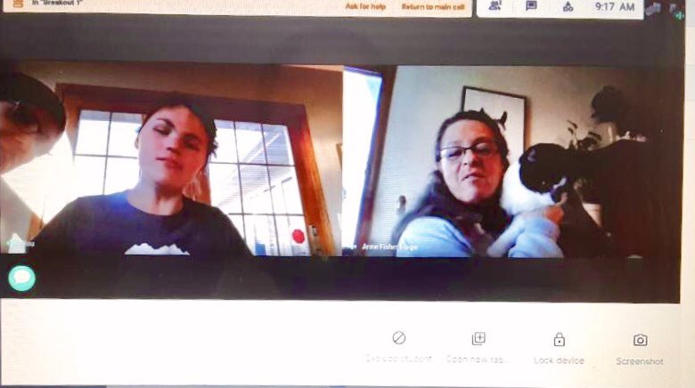 CRMcKinleyMS's tweet photo. Students in Ms. Hollingsworth’s class are busy #learningonline math & reading! Para educators Mrs. Lovett & Mrs. Anne (along with kitty-cat Oreo) are rock stars when it comes to helping Matt, Lainey & Marcos everyday! #bettertogether #MSAstrong https://t.co/6MjvQYfNDu