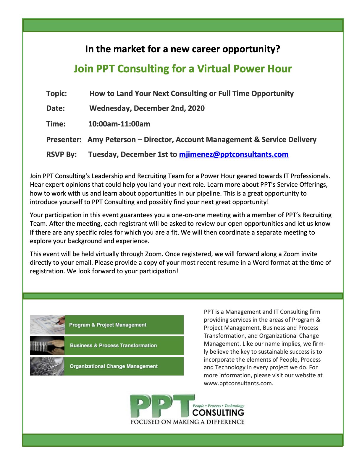 Ppt Consulting Join Us For Our Final Virtual Power Hour Of The Year Scheduled For December 2nd At 10am Will Be Hosted Through Zoom Presenting From Ppt Consulting S Leadership Ppt Consulting Join Us For Our Final Virtual Power Hour Of The Year Scheduled For December 2nd At 10am Will Be Hosted Through Zoom Presenting From Ppt Consulting S Leadership