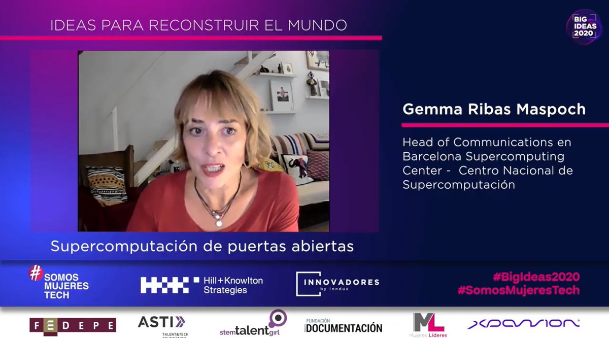 .@gemmaribas, Head of Communications en @BSC_CNS, nos comenta su idea sobre la supercomputación de puertas abiertas.
#BigIdeas2020 #SomosMujeresTech https://t.co/5x7VX6O7Bl