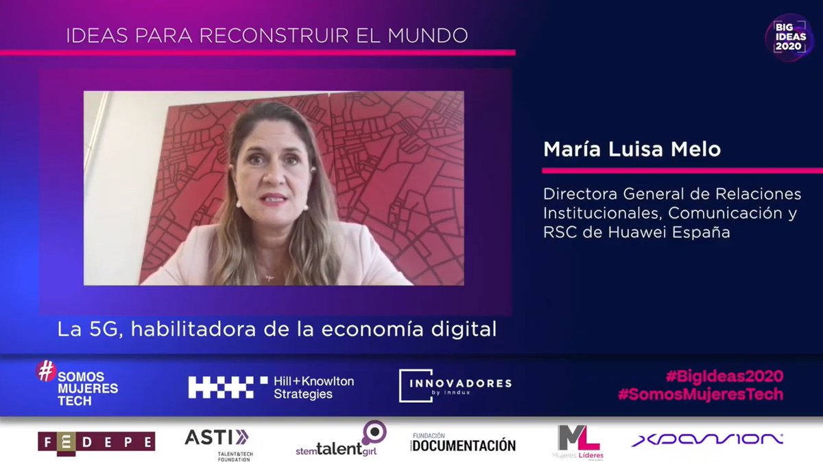 .@MLMelo, Dir.ª General de Relaciones Institucionales, Comunicación y RSC de @HuaweiSpain, nos habla sobre su idea relacionada con el 5G.
#BigIdeas2020 #SomosMujeresTech https://t.co/saGKmXxxFz