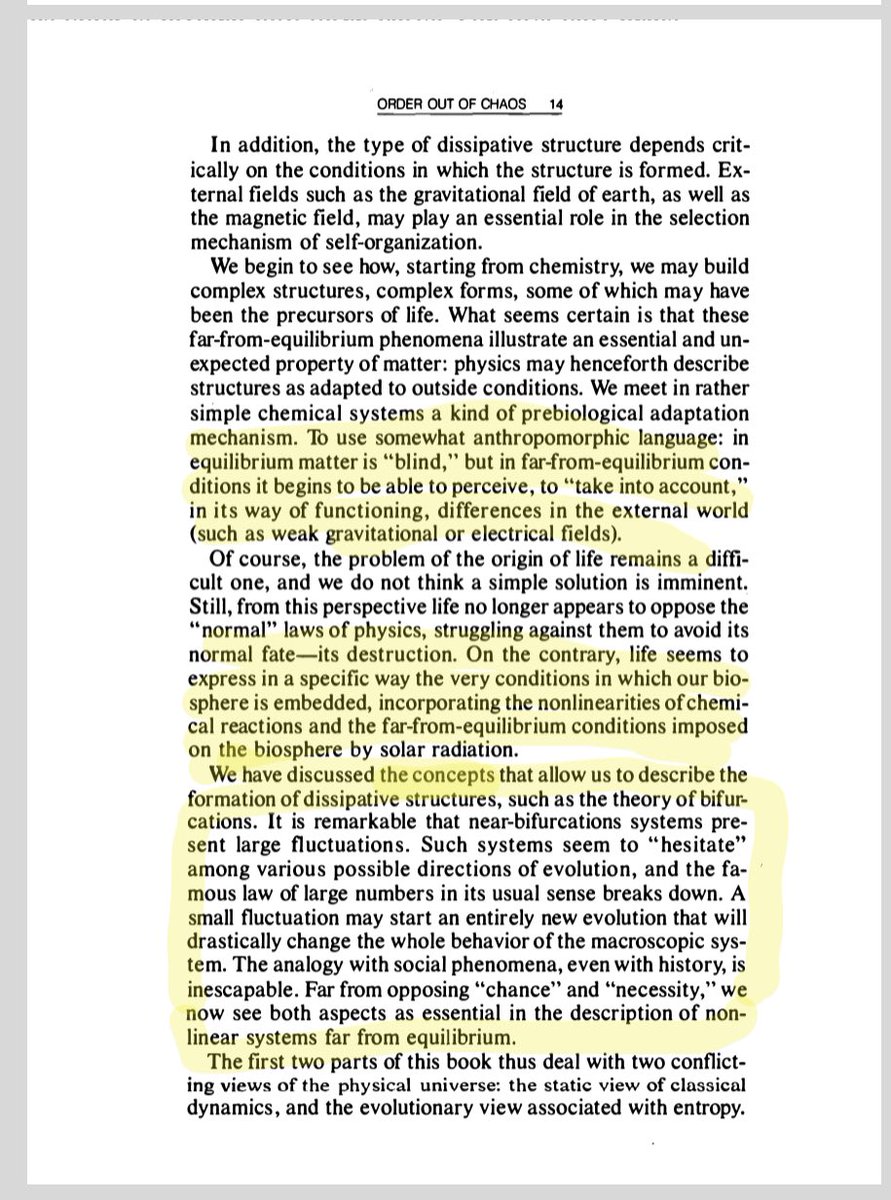 3/ I am re-reading the incredible “ORDER out of CHAOS”—Ilya Prigogine who articulated beautifully how we get structured macro state (~whirlpool)EMERGING from non-equilibrium state (~water down a drain)Here’s a copy (and a few of my highlights)... …https://deterritorialinvestigations.files.wordpress.com/2015/03/ilya_prigogine_isabelle_stengers_alvin_tofflerbookfi-org.pdf