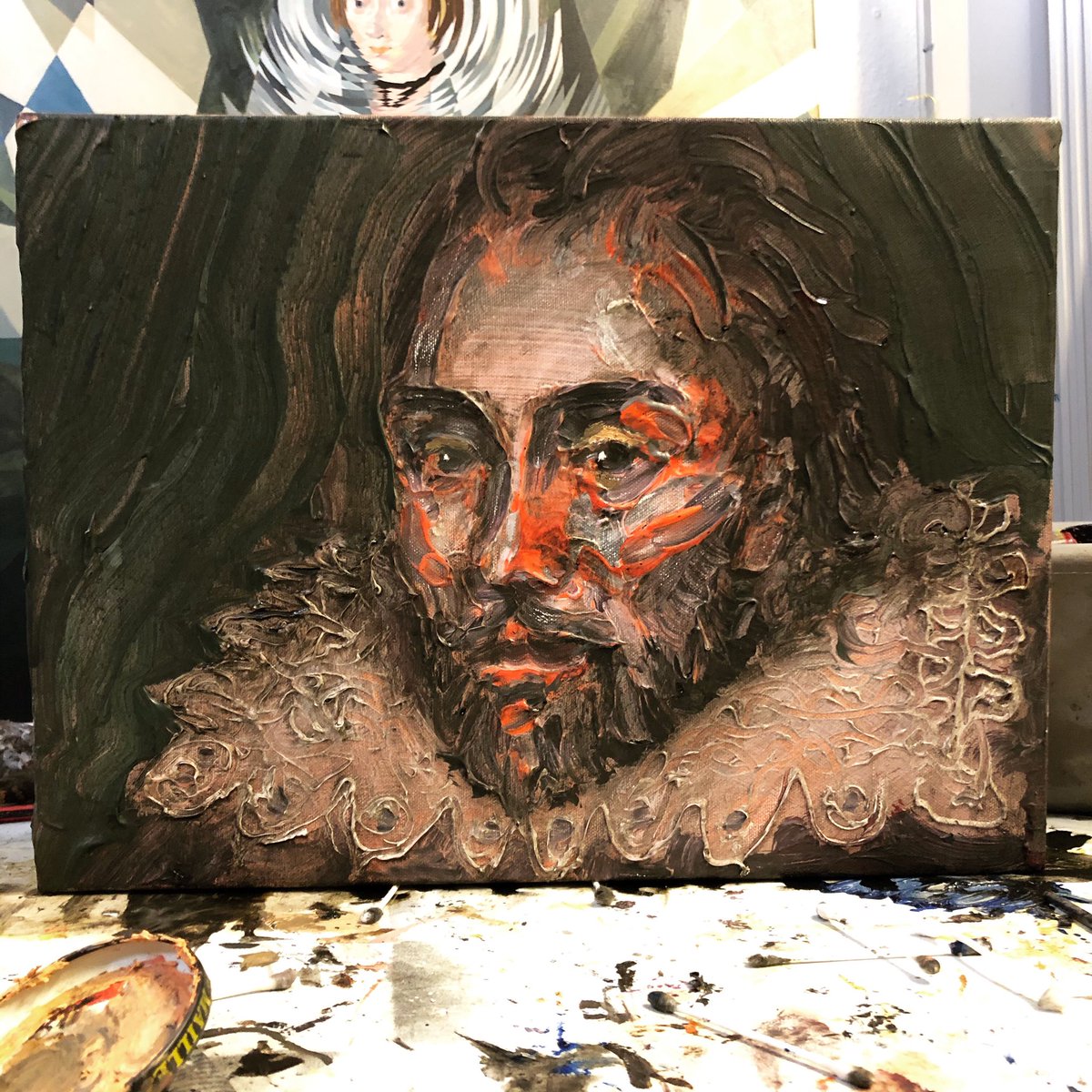 will_teather's tweet photo. Noise.
#thecobbeportrait #williamshakespeare #timeportal #antiportraits #impasto #acrylicpaint #oilglazes #willteather #portrait #tudor #contemporarypainting https://t.co/TLFEKVKWyS