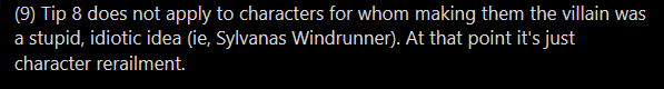 Translation: "A fictional character doing 10,000 murders is bad, UNLESS I, the OP, think it was stupid for the character to be evil in the first place--then reclaiming and redeeming them is just correcting the derailment, and therefore Morally Allowed."