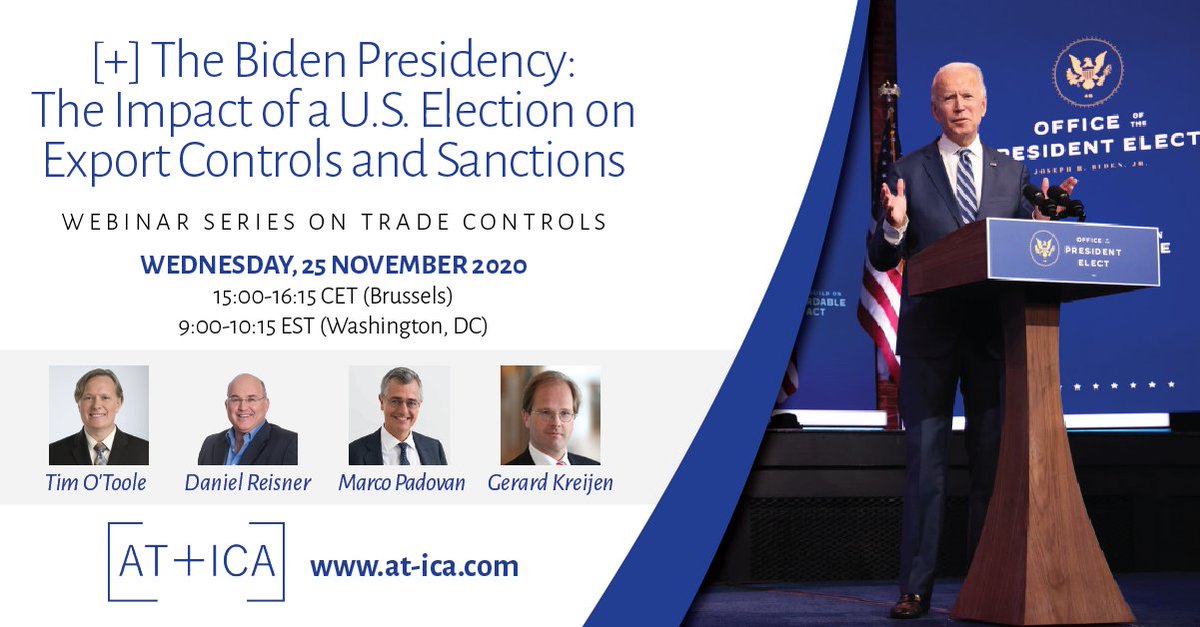 millerchevalier's tweet photo. .@TimOToole2 will discuss the effect a Biden presidency will have on U.S. #tradepolicy on the @aticaEU webinar, "The Biden Presidency: The Impact of a U.S. Election on Export Controls &amp; Sanctions," on November 25. Register here: https://t.co/5FgNXJ4Mqi https://t.co/kEYs2x0Zo4