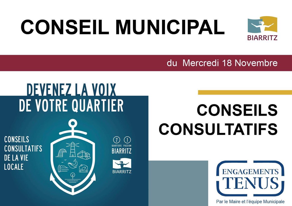 Ville2Biarritz's tweet photo. | CONSEILS CONSULTATIFS | Les élus adoptent la charte des Conseils Consultatifs de la vie locale. 
➡️ Devenez membre du Conseil Consultatif de votre quartier, en candidatant avant le 8 décembre sur https://t.co/uOby13rMAI https://t.co/OCoStEEKqc