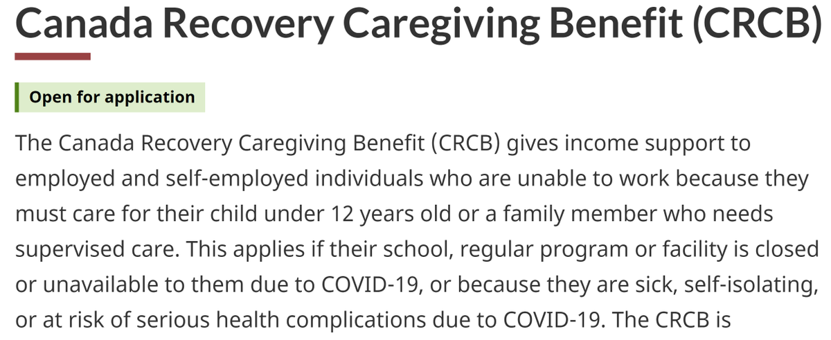 Please share... If you need to leave work to care for a child or a family member who is sick or self-isolating due to COVID the CRCB provides up to 26 weeks of benefits @ $450 per week. Employed and self-employed are covered. #COVID19SK @worksafesask canada.ca/en/revenue-age…