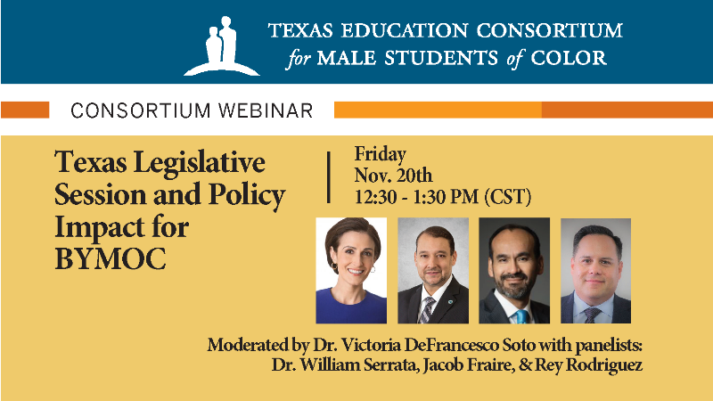EdExcelencia's tweet photo. .@WSerrata, President @EPCCNews &amp; a #P4LSS at a #ExcelenciaSeal certified institution, will address Boys &amp; Men of Color @ the upcoming TX legislative session. Webinar Nov. 20 hosted by @ProjectMALES, a @EdExcelencia Examples recognized program. 
Register https://t.co/mOJSRRSEmN https://t.co/s94P7Nc3HR