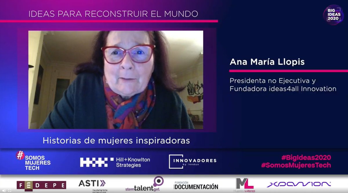 .@anamariallopis, Presidenta no Ejecutiva y Fundadora de @ideas4all, presenta su idea enfocada en contar historias de mujeres inspiradoras.
#BigIdeas2020 #SomosMujeresTech https://t.co/PDdtWXpUgG