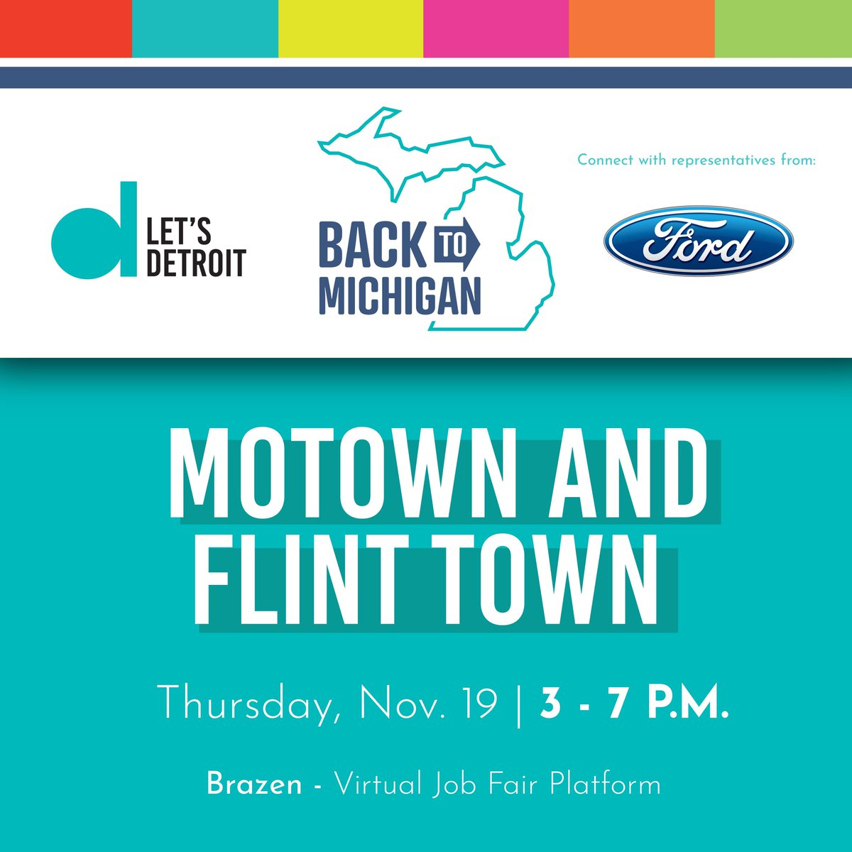 Was your job interrupted by the pandemic, or are you a recent college grad? If so, stop by and visit with Ford at the @LetsDET Motown and Flint Town virtual career fair tomorrow, Nov. 19, from 3:00 p.m. to 7:00 p.m. Register to attend: https://t.co/eHGp00xZ5v https://t.co/8b6c8C5Arg