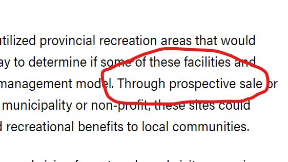 The truth is, their own press release referred to the "prospective sale" of Alberta's parks.  #ableg  #abparks 8/15  https://www.alberta.ca/release.cfm?xID=68716B442106C-EEAD-7DFE-A9C4CB3C41CA7E97