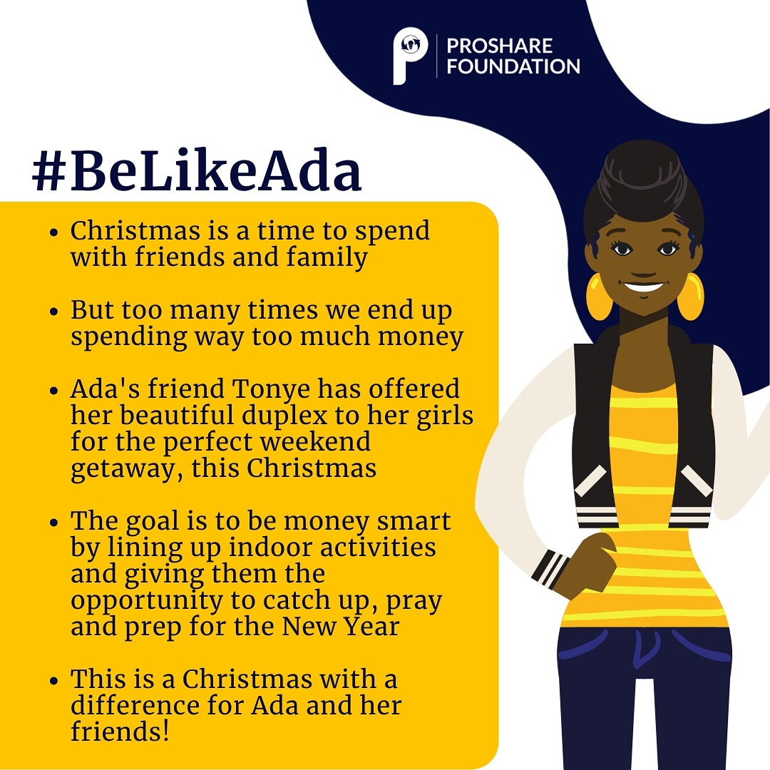 proshareFDN's tweet photo. #BeLikeAda and explore opportunities to spend less and still enjoy this season.
#BeLikeSeries
#Finance
#FinancialLiteracy
#FinancialFitness
#FinancialEducation
#FinancialInclusion https://t.co/JPE6KaFT53