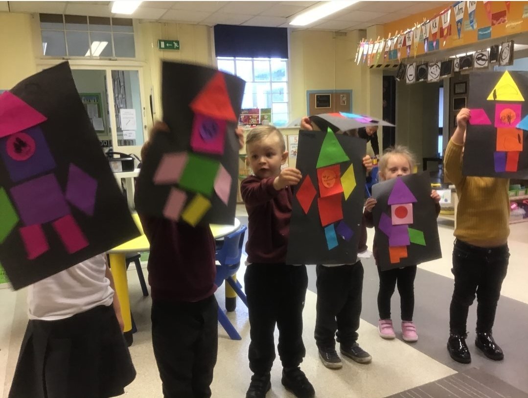 Nursery have been learning about rockets and astronauts this week.  We made shape rockets and junk modelled rockets and even flew to the moon in our own home made rocket and space suit!