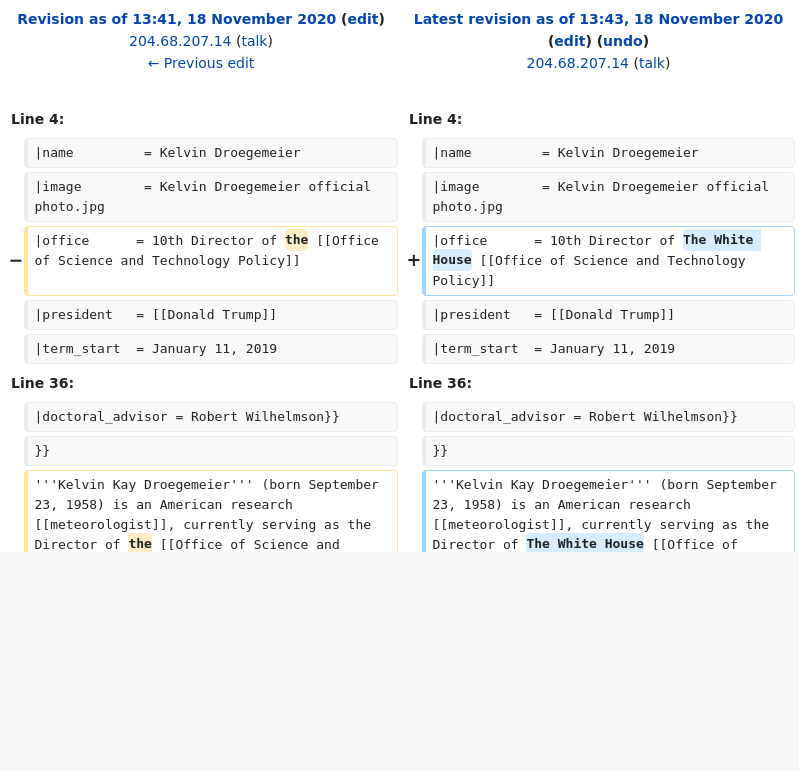 Kelvin Droegemeier Wikipedia article edited anonymously from Executive Office of the President en.wikipedia.org/w/index.php?di…