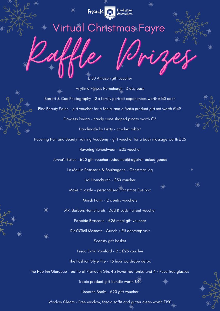 Our amazing Text Raffle has started! Don't forget to join our Virtual Christmas Fayre Facebook group at:
Facebook.com/groups/friends…